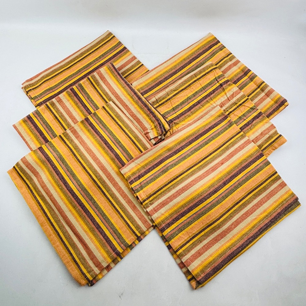 Crate & Barrel Provence Stripe Napkin Set of 6 Orange Yellow‎ Brown Fall Autumn